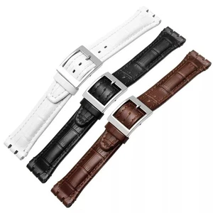 17mm 19mm Leather Strap For Swatch Replacement Watch Bamboo Cowhide Bracelet - Picture 1 of 23