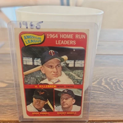 1965 Topps #3 Killebrew/Powell/Mantle PSA 6 AL Home Run Leaders (0763) Foto 1 de 2