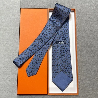 Corbata de seda floral azul Hermes boda negocios clásica 151 cm usada Foto 1 de 4