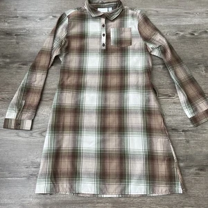 Childrens Place Long Sleeve Shirt Dress Girls 16 Brown Plaid Waist Tie New - Picture 1 of 11