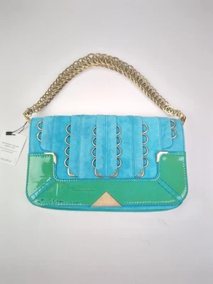 RARE VERSACE Turqouise and Teal PATENT AND SUEDE Leather Crossbody Purse $1995 - Image 1 of 4