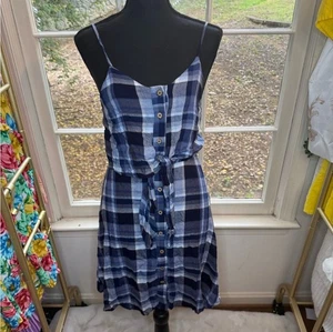 UNIVERSAL THREAD Sundress Blue Plaid Button Up Tie Front Lined Women's XS - Picture 1 of 9