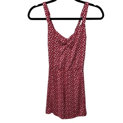 Hollister One Piece Red Shorts Romper Size S Open Tie Back Ditsy Print Floral - Image 1 of 4