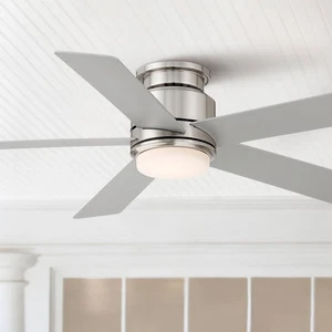 52" Grand Palm Modern Indoor Outdoor Hugger Ceiling Fan LED Light Remote Nickel - Picture 1 of 8
