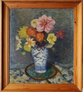 Gemälde Öl Stillleben Blumen Astern Norddeutsch Hans Buch Fischerhude - Picture 1 of 11