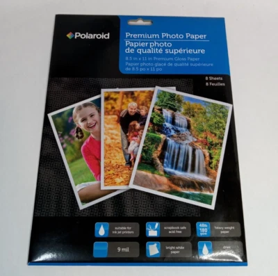 Polaroid Premium Gloss Photo Paper 8.5" X 11" 8 Sheets Scrapbook Safe Acid Free - Image 1 of 4