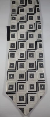 BACHRACH с ярлыком белый и черный геометрический сплетенный 100% шелк галстук - Изображение 1 из 4