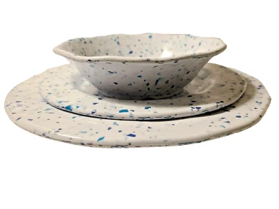 Tag Living TERRAZO Melamina Redonda Cena, Platos de Ensalada y Cuenco Azul y Blanco Foto 1 de 4