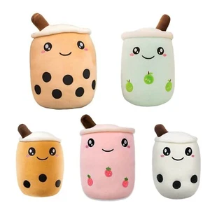 Muñeca de peluche suave con burbuja de té perla marrón blanco rosa verde té boba - Imagen 1 de 7