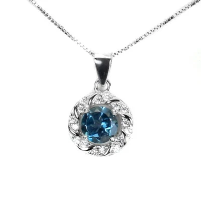 925 Sterling Collana Argento Rotondo London Topazio Blu 6mm Gemma Gioielli 1 - Immagine 1 di 4