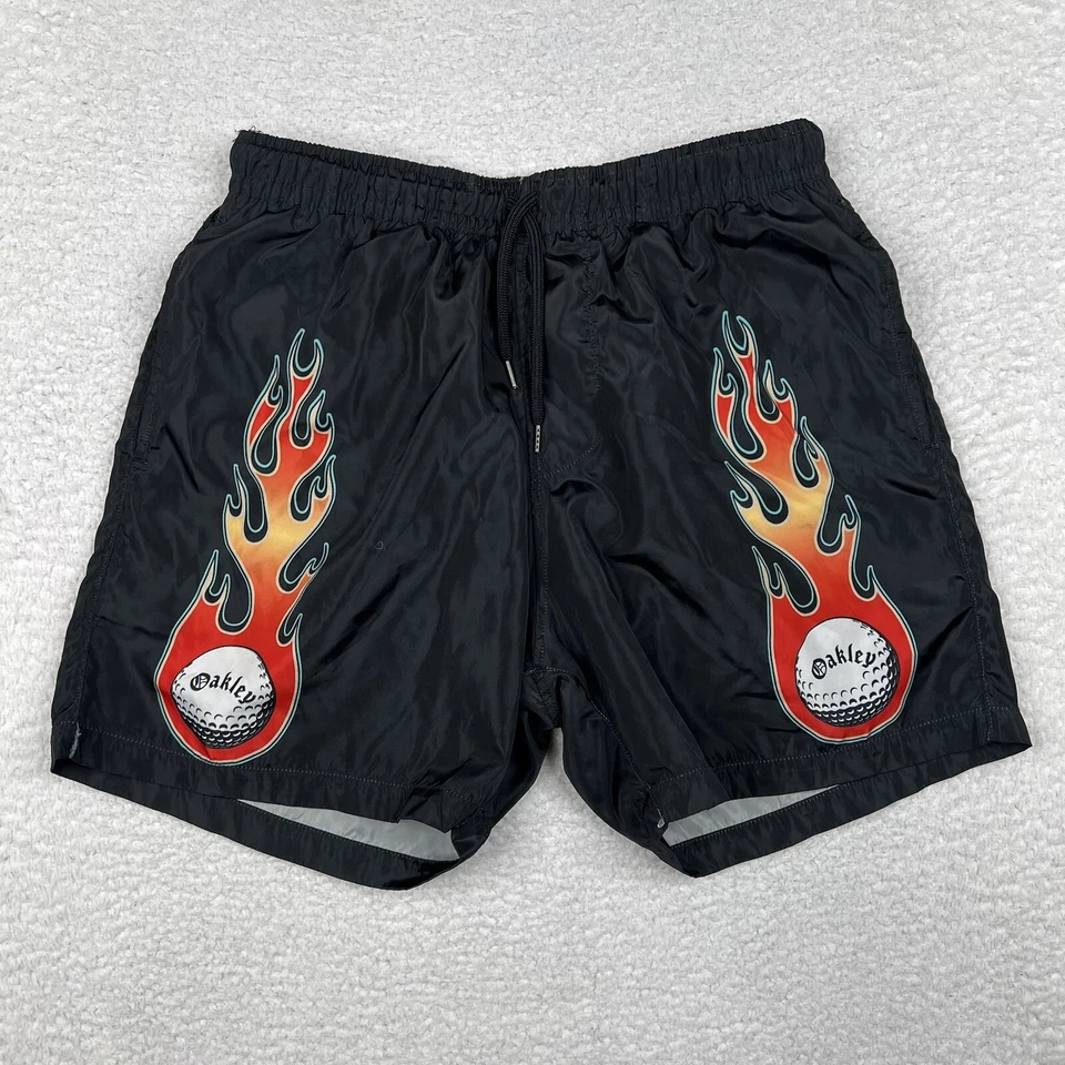 Pantalones Cortos Oakley De Colección Para Hombre XS Negros Años 90 Termonucleares Bañador Llamas Forrados Foto 1 de 4