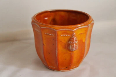 Blumentopf getöpfert Blumen Übertopf groß orange Keramik aus der Töpferei - Bild 1 von 4