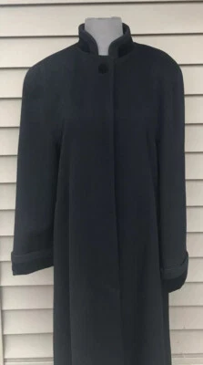 Abrigo Larry Levine 100% Lana Pura con Terciopelo Largo Completo Años 80 Negro Talla 4 EE. UU. Foto 1 de 4