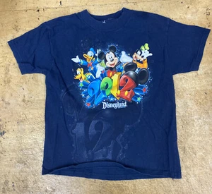 2012 mickey goofy donald pluto DISNEYLAND TSHIRT Disney youth S hanes navy blue - Picture 1 of 6