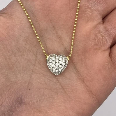 Collar colgante corazón soplado diamante redondo pavé de 15" de oro amarillo de 18k para dama .75ctw Foto 1 de 4