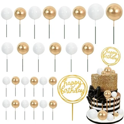 BEISHIDA-Cake Topper Gold 27 Pack Cupcake Topper with Mini Balls, Happy Birth... - Image 1 of 4