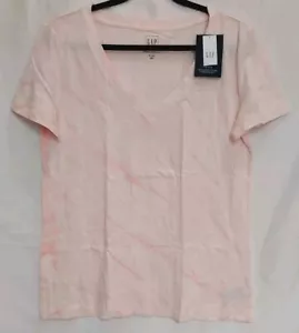 Gap V-Neck T-Shirt Organic Cotton Women's M Tall Pink Tie-Dye Short Sleeve ~ New - Picture 1 of 5