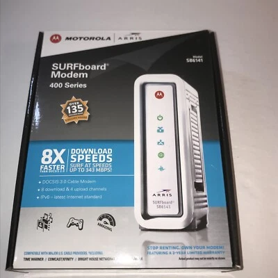 Motorola Arris SB6141 DOCSIS 3.0 Cable Modem SURFboard Power Cord Ethernet Cable - Image 1 of 4