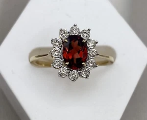 9 Karat 375 Gold Bicolor Ring Granat Diamanten Steine Granatschmuck Schmuck - Bild 1 von 8