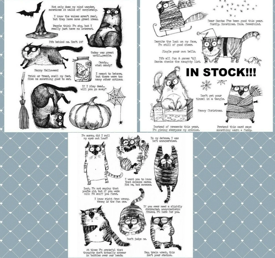 Tim Holtz Stampers Anonymous "SNARKY CAT" "HALLOWEEN" AND "CHRISTMAS"- ALL 3 Set - Изображение 1 из 1