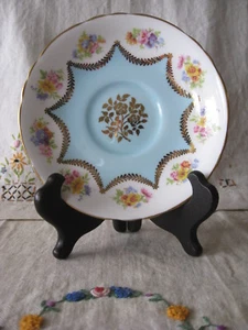 Vtg Paragon Fine Bone China SAUCER Colorful Floral Gold Trim Scallop Turquoise - Picture 1 of 8