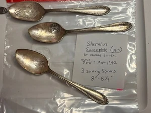 Silverware ONEIDA COMMUNITY SHERATON SILVERPLATE 8-1/4" SOLID SERVING SPOONS 3 - Picture 1 of 6