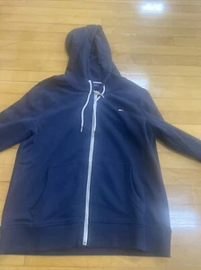 Tommy Hilfiger Sweatshirt Hoodie Womens LG Long Sleeve Full Zip Pocket Logo Navy - Picture 1 of 6