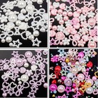 50 Mixed Cabochons Bow Heart Stars Flat Back Pearls Cute Kawaii Face Gems Beads