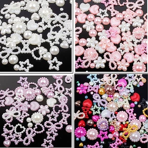 50 Mixed Cabochons Bow Heart Stars Flat Back Pearls Cute Kawaii Face Gems Beads - Picture 1 of 35