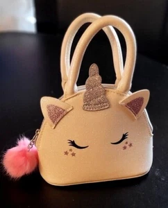 H&M Cute Vinyl Pink/White 6" Unicorn Purse/Zippered Handbag w/Pompom Fob; NW/oT - Picture 1 of 12