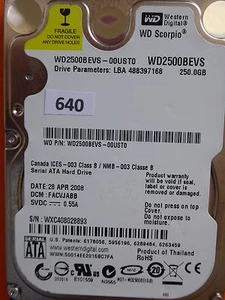 Western Digital WD2500BEVS-00UST0 250 GB | FACVJABB | 28 ABR 2008 #640 - Imagen 1 de 3