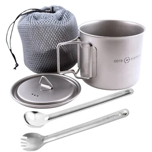 Bundle of Titanium Cookware Ultralight 18oz 550ml Cup Mug Long Spoon Spork - Picture 1 of 14