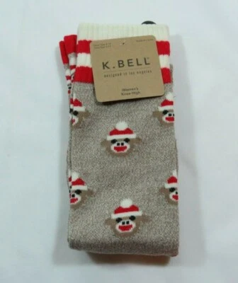  Женские носки обезьяны желтовато-коричневый мрамор полоски колена K Bell носки размер 9-11  - Изображение 1 из 4