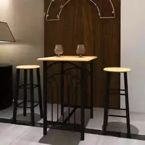 Breakfast/Dinner Table Dining Set Tan Wood with Black Steel - Picture 1 of 3