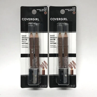 Lot of 2 CoverGirl Easy Breezy Brow Fill Pencils + Sharpener, Honey Brown #515 - Image 1 of 2
