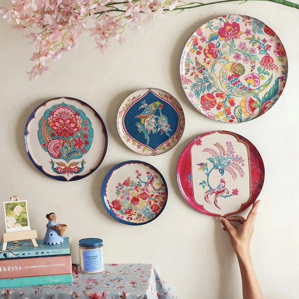 NUEVO Anthropologie XL Boho Metal Floral Cestas Colgantes de Pared Platos - Juego de 5 Foto 1 de 4