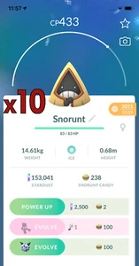 10x Snorunt Pokemon Bundle !! Good Chance of Lucky and Good IVs !! Go - Picture 1 of 1