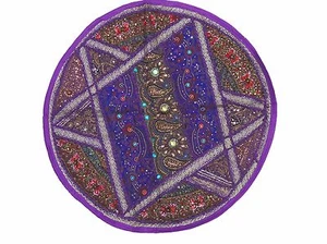 Purple Round Decorative Floor Pillow Cover - Elegant Couch Bed Large Cushion 26" - Picture 1 of 4