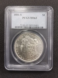 💥 1881-S Morgan Silver Dollar $1 💥 PCGS MINT STATE 63 💥 Ships FREE! 💥 - Picture 1 of 5