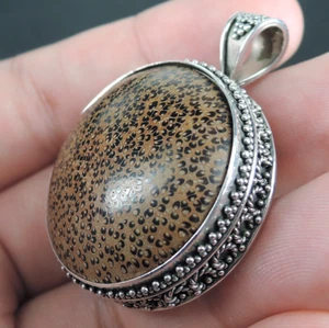 925 Sterling Silver Round Coconut Wood Pendant Jewellery - Picture 1 of 10