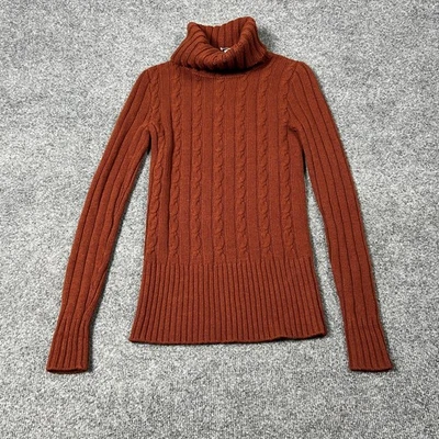 Suéter J Crew Mujer XXS Marrón Henna Lana Cachemira Cuello Alto Acanalado Tejido con Cable Foto 1 de 4