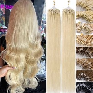 Microlink Real Remy Human Hair Extensions Micro Loop Ring Beads Thick Full Head - Picture 1 of 42