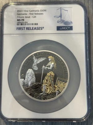 2023-10oz Germania S50M- Private Issue Gilt- First Release- NGC- MS70-333 Minted - Image 1 of 2