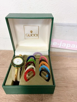 古驰 Change Bezel 12 色金色非常好日本石英电镀工作 F/S JP — 第 1/4 张图片