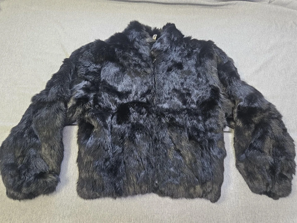 Chaqueta Abrigo Mujer KC Collections Piel Conejo 12 Negro Teñido Francia Forrado Nylon Foto 1 de 4