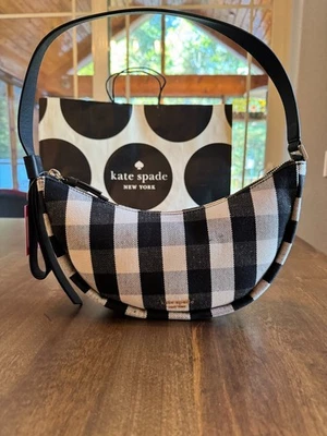 Kate Spade Smile Gingham Small Shoulder Bag Purse - Black White Plaid Checkered - Image 1 of 4
