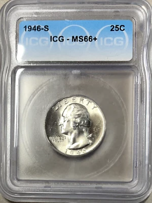 1946-S Washington Quarter MS66+ ICG LUSTER SHINE GEM+ 90% Silver - Image 1 of 4