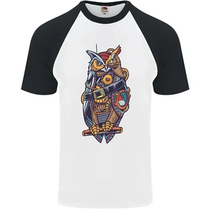 Funny Steampunk Pirate Owl Mens S/S Baseball T-Shirt - Picture 1 of 50