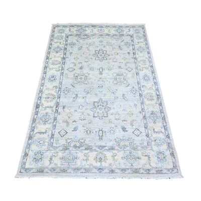 4'x5'9" Chrome Gray White Wash Peshawar with Motifs Wool Hand Knotted Rug G74784 - Image 1 of 4