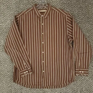 TOMMY BAHAMA Long Sleeve Brown Striped Shirt Size L Cotton Silk Blend - Picture 1 of 10